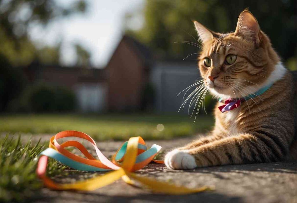 cat instinctual hunting behavior toward ribbon
