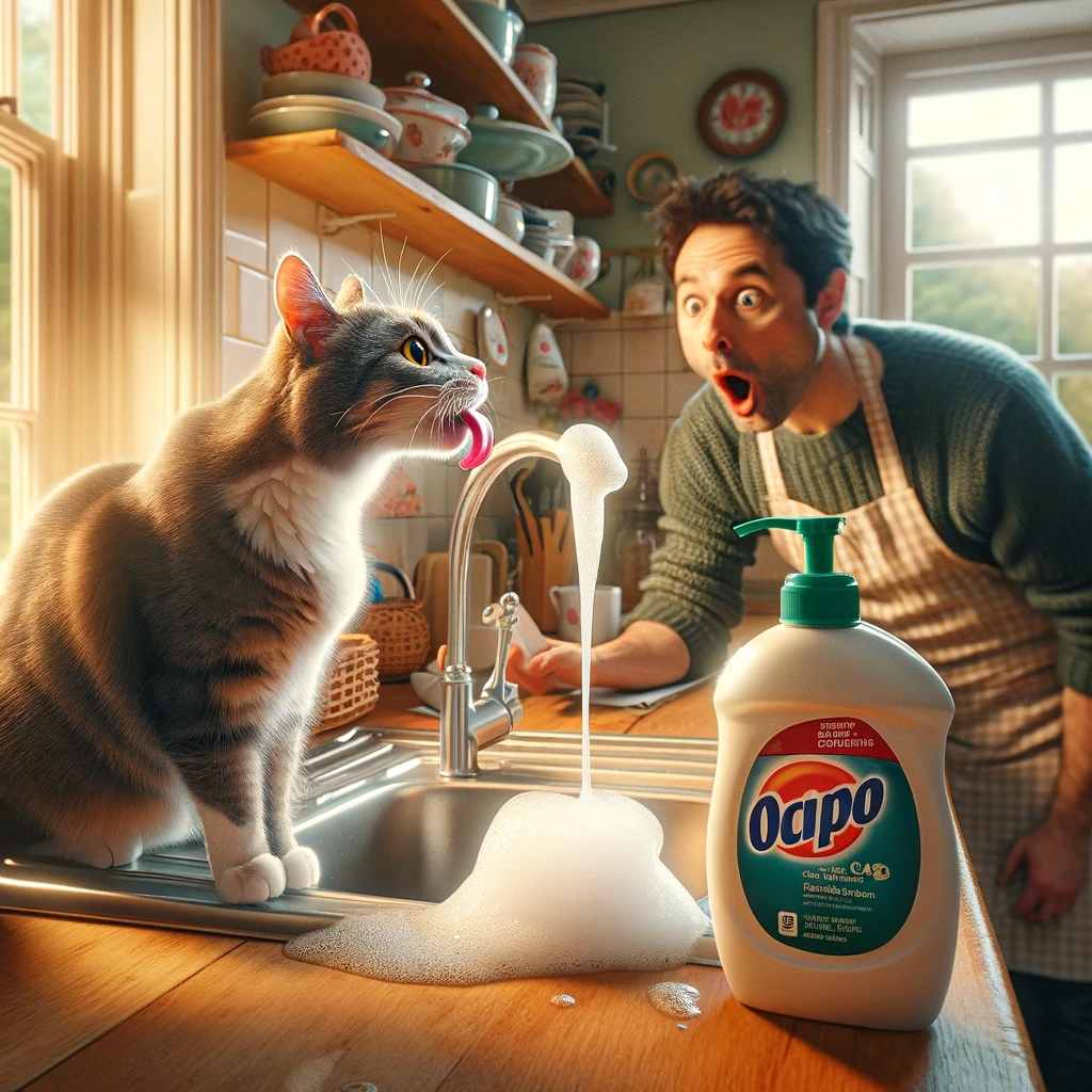 Ever caught your cat licking dish soap
