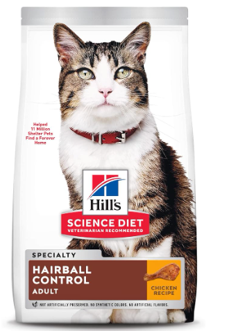 Hill's Science Diet Dry Cat Food, Adult, Hairball Control, Chicken Recipe