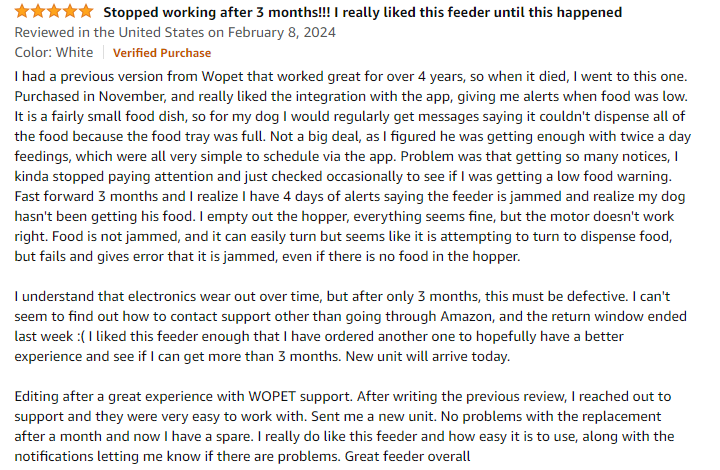 Real-World User Testimonials for the WOPET 6L Automatic Cat Feeder.